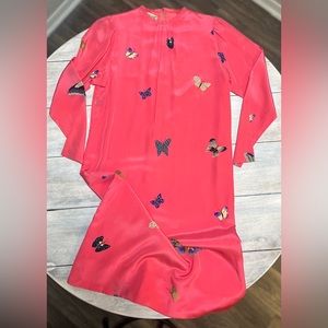 Hanae Mori Vintage 100% Silk Midi Shift Dress - M Bust 36 in Pink